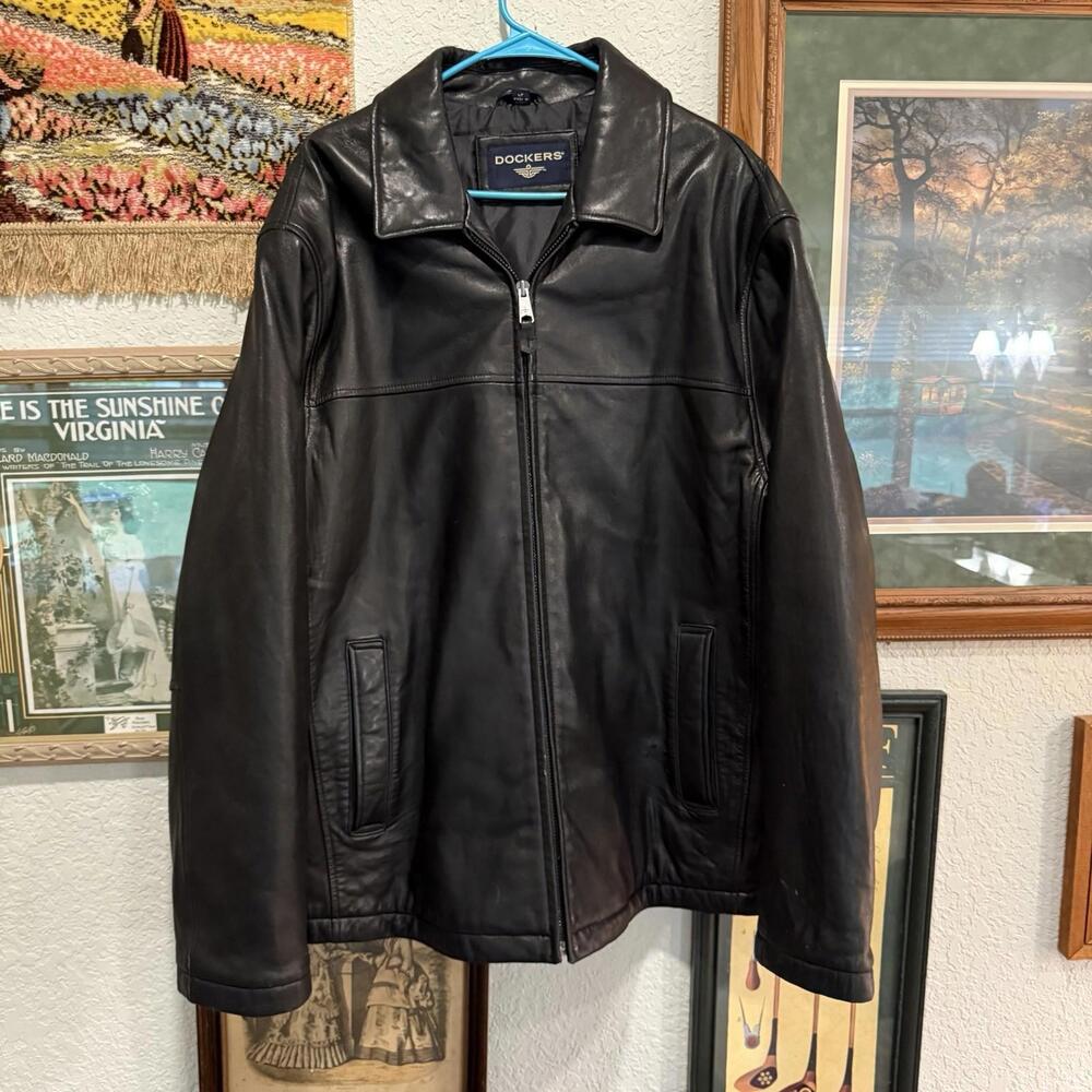 Vintage 90s Dockers Lamb Leather Designer Mens Lined Jacket Size Large Tall‎